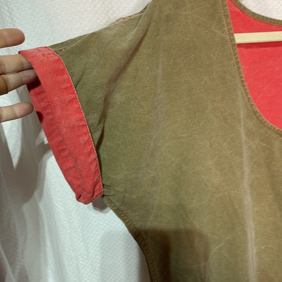 Serge Azar 6 VINTAGE taupe red short sleeve 💯cotton mini dress guc pockets - Picture 6 of 9